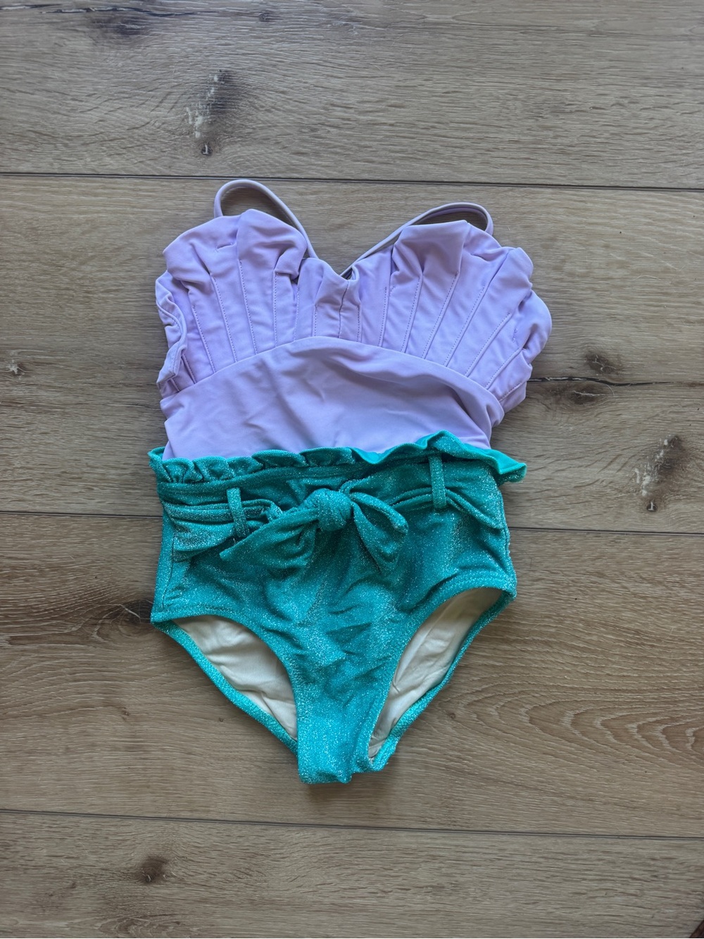 Girls Lavender & Teal Mermaid One-Piece Swimsuit with Bow